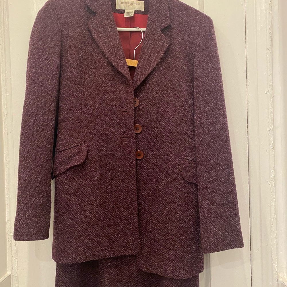 Jones New York Women's Petite Burgundy Blazer and Skirt Suit
